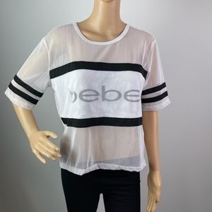 bebe sport Black and White Sheer Cropped Active Top Size M